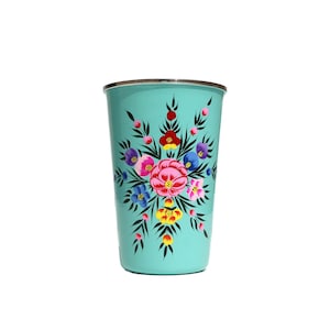 Hand painted tumbler, Enamelware glass, Hand painted steel glass | Capacity 450 ML (Set of 4)