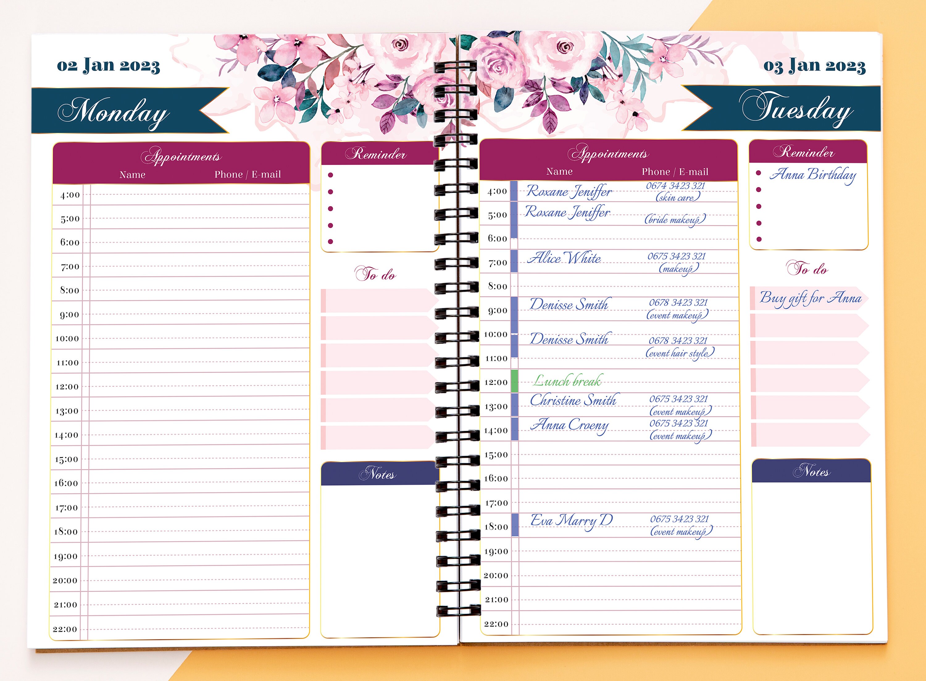 2023 Appointments 365 Days Dated Notebook Download Pdf for Makeup ...