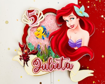 Custom 3D the little mermaid Cake Topper,the little mermaid Party, Mermaid Ariel birthday party, Shaker Topper, Mermaid Ariel Sign