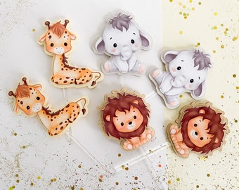 Set of 12 - 3D Safari Cupcake Toppers, Safari Party, Animals safari birthday decoration, Safari baby Shower