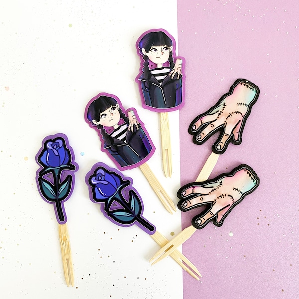 Set of 12 - 3D Wednesday Addams Cupcake Toppers, Merlina Addams Cupcake Toppers, Wednesday Party, Wednesday birthday decoration