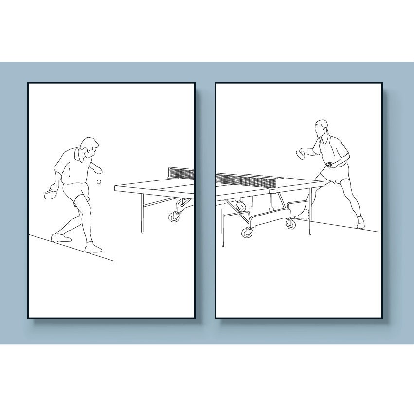 Minimalist Table Tennis Line Art, Olympic Sports, Ping Pong Ball, Net