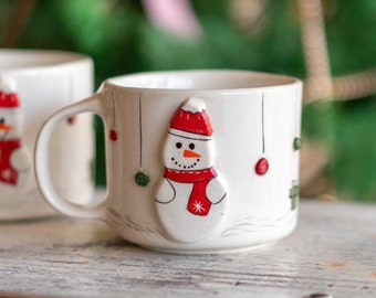 Tazza Natalizia Con Pupazzo Di Neve - Ceramica 400ml Con Coperchio - Simpatica Tazza Invernale Per Caffè, Tè E Cioccolata Calda