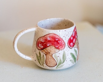 Mushroom Mug, Handmade Ceramic Mug, Large Coffee Mug