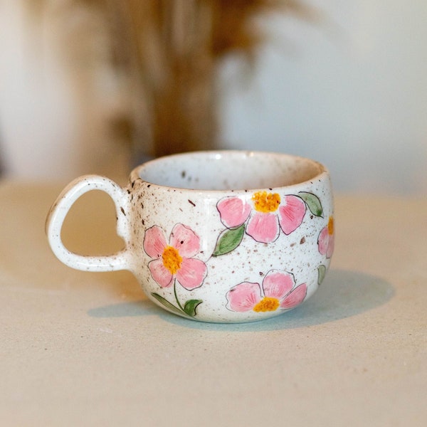 Blumentasse, handgemachte Teetasse aus Keramik, Blumen Kaffeetasse