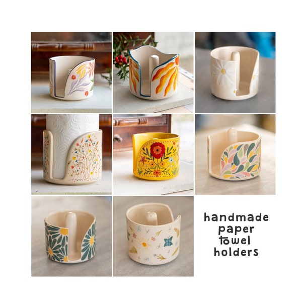 Porta asciugamani di carta - Decoro floreale per la cucina, Porta asciugamani in ceramica - Idea regalo fatta a mano, regalo per la mamma