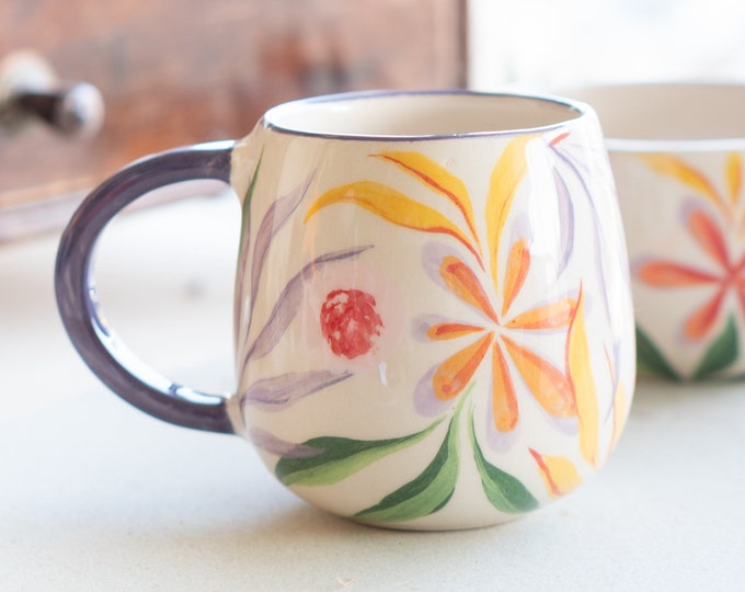 Blossom Mug - Vibrant Colorful Ceramic Mug, Handmade Pottery Mug, Unique Gift Idea