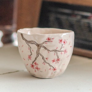 Sakura Flower Pottery Mug Cherry Blossom Tree, Handmade Pottery Coffee Cup, Lovely Gift Idea image 2