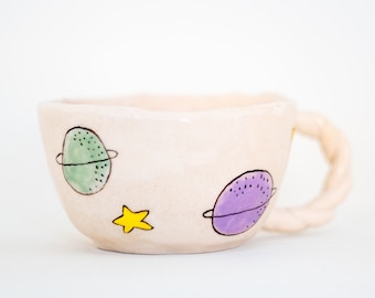 Planet Mug, Pottery Mug, Handmade Cute Mug, Back to School Gift