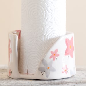 Suporte para toalha de papel - Suporte para toalha de papel cerâmico feito à mão - Decoração exclusiva de cozinha - Acessório de bancada elegante - Presente para casa