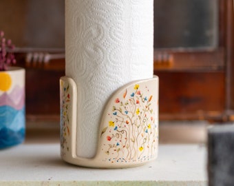 Paper Towel Holder - Rustic Kitchen Decor, Ceramic Towel Rack, Unique Holiday Gift