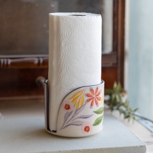 Suporte de toalha de papel decorado com flores, toalheiro de cerâmica, armazenamento decorativo de cozinha