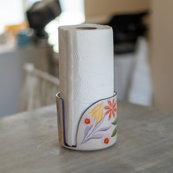 Flower Decorated Paper Towel Holder Ceramic Towel Rack Decorative Kitchen Storage Etsy
