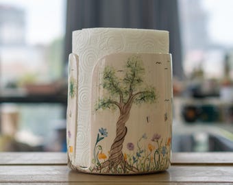 Handbemalter Keramik Papierhandtuch Halter: Waldbaum Design