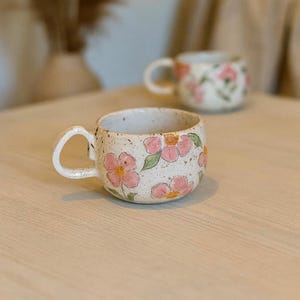 Floral Mug, Handmade Ceramic Tea Cup, Flowers Coffee Mug