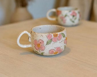Floral Mug, Handmade Ceramic Tea Cup, Flowers Coffee Mug