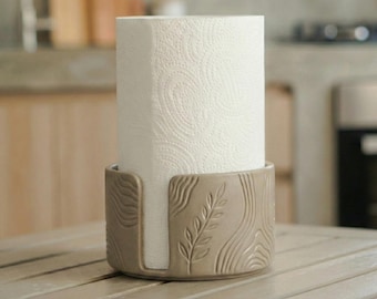 Handmade Ceramic Paper Towel Holder – Minimalist Pottery Kitchen Decor, Neutral Stoneware Countertop Organizer, Modern Farmhouse Accessory