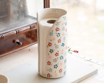 Paper Towel Holder - Floral Towel Rack, Ceramic Freestanding Towel Holder, Handmade Decorative Paper Roll Holder