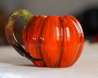 Pumpkin Mug – Handmade Ceramic Coffee Mug, Fall Autumn Mug, Thanksgiving & Halloween Gift, Fall Pottery Mug