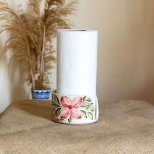 Porta-toalhas de papel, toalheiro artesanal, decoração floral de cozinha