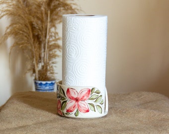 Paper Towel Holder, Handmade Towel Rack, Floral Kitchen Decor