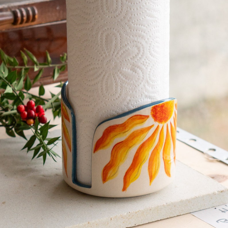 Paper Towel Holder Floral Kitchen Decor, Ceramic Towel Rack Handmade Gift Idea, Gift for Mom Pattern 2