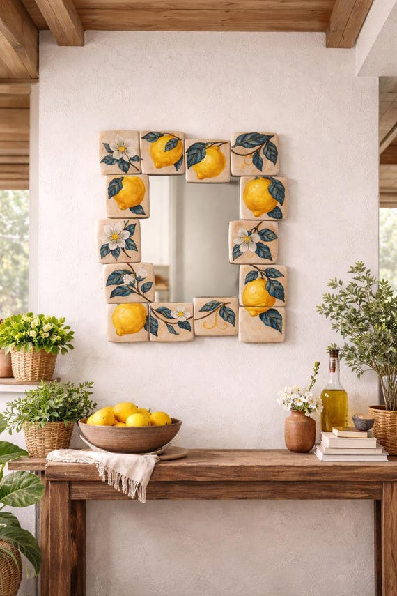 Handmade Lemon Tile Mirror – Mediterranean Ceramic Wall Mirror