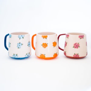 Coffee Mugs, Floral Mug Set, Cute Coffee Cup, Handmade Flower Coffee Mug, Colorful Mug Set