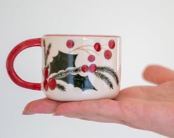 Christmas Mug Espresso Cup, Handmade Christmas Gift, Pottery Mug