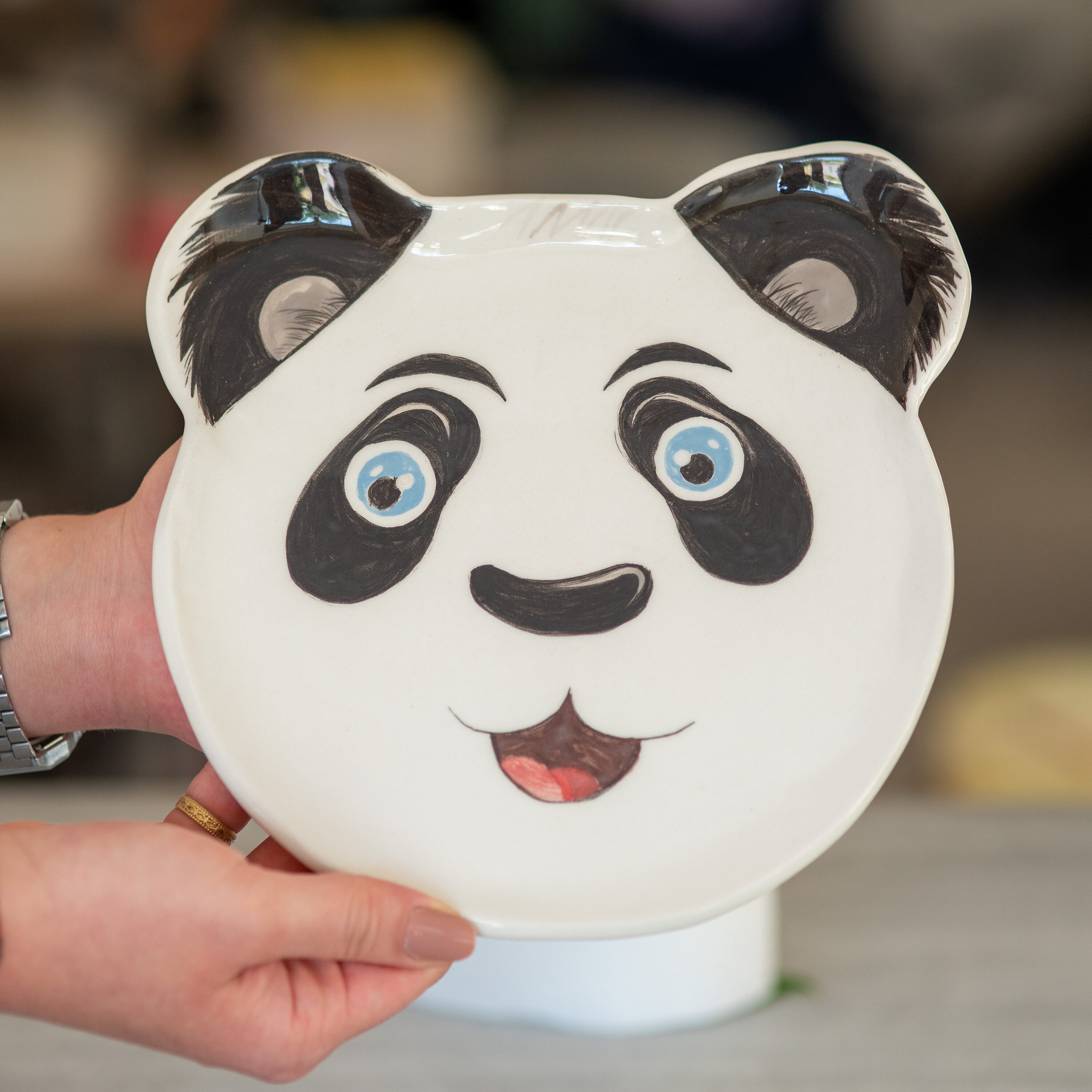 Cute Panda Plate Set, Handmade Ceramic Kid Dining, Joyful Gift for