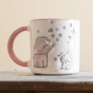 Elephant and Rabbit Coffee Mug - Pottery Mug, Colorful Handmade Ceramic Cup - Unique Gift