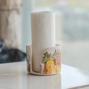 Suporte para toalha de papel - toalheiro, decoração de cozinha artesanal, suporte para rolo de papel, decoração de casa com tema florestal, decoração de banheiro - 5",6",7", 8" de diâmetro