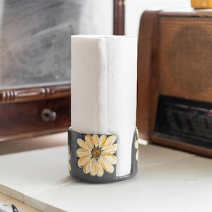 Suporte para rolo de papel - Suporte para toalha de papel, decoração de cozinha com margaridas feitas à mão, suporte para papel higiênico, toalheiro