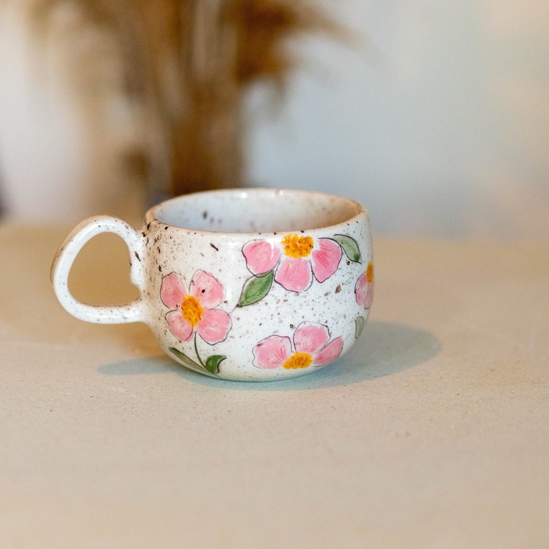 Floral Mug, Handmade Ceramic Tea Cup, Flowers Coffee Mug image 1