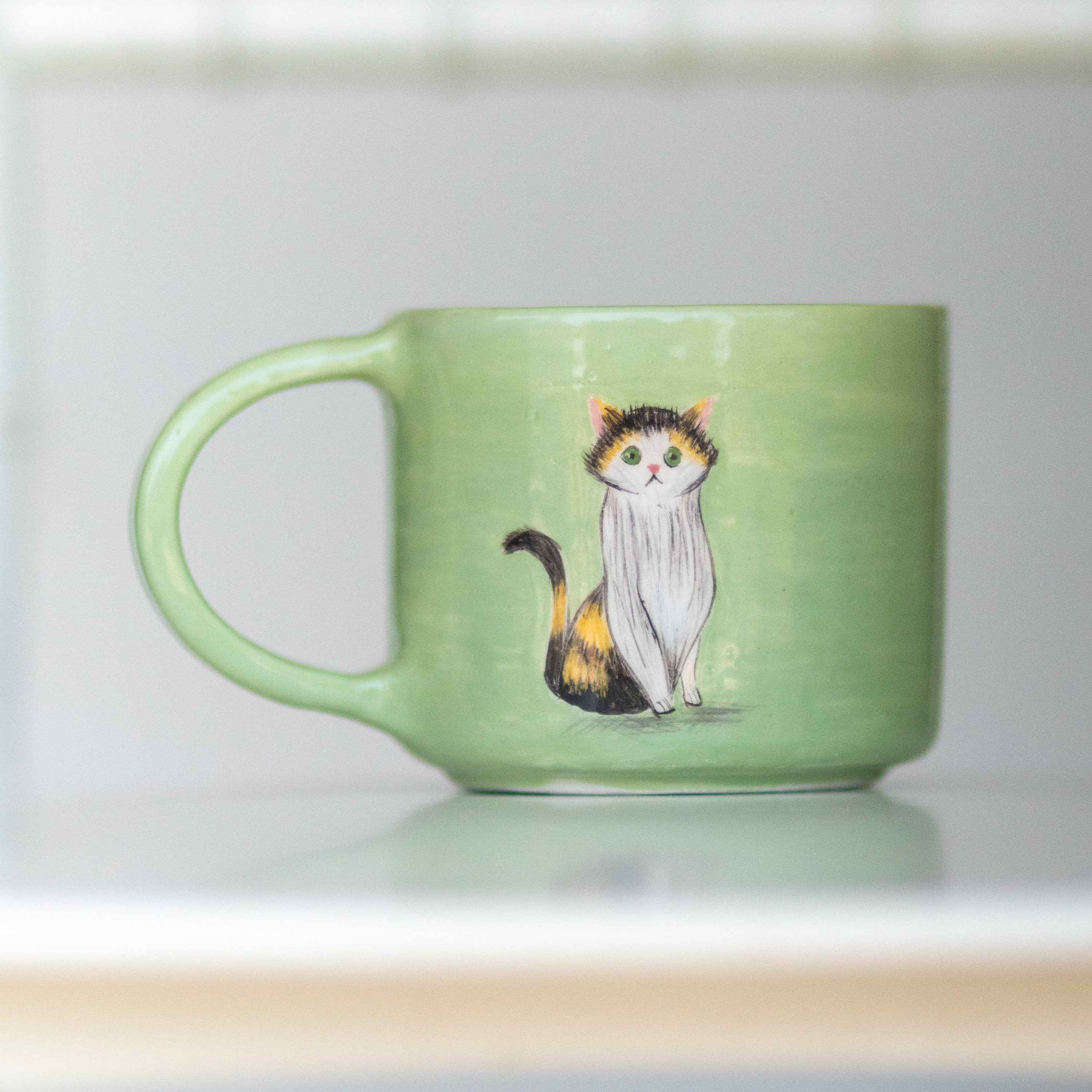 Lot De 5 Tasses Vintage Otagiri 'Chat à La Fenêtre' - Bleu/blanc, Années 80 Japon, Jamais Utilisées