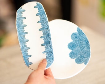 Elegant Lace Pattern Handmade Ceramic Plate Set