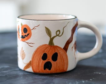 Screaming Pumpkin Funny Mug, Handmade Ceramic Mug Cute Halloween Mug