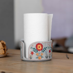 Organizador de cozinha de suporte de toalha de papel, suporte de toalha de cozinha floral, suporte de rolo de papel, decoração de bancada