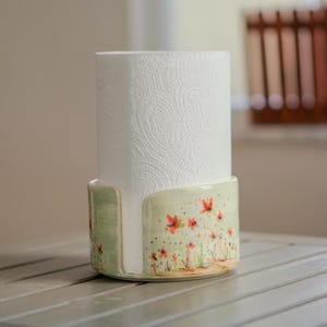 Handmade Floral Ceramic Paper Towel Holder - Turkish Kitchen Decor