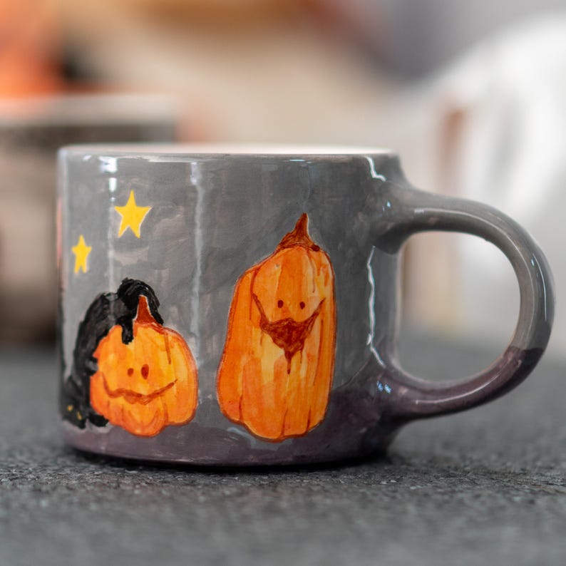 Funny Cats Halloween Mug, Pumpkin Coffee Mug, Pottery Ceramic Mug bild 5