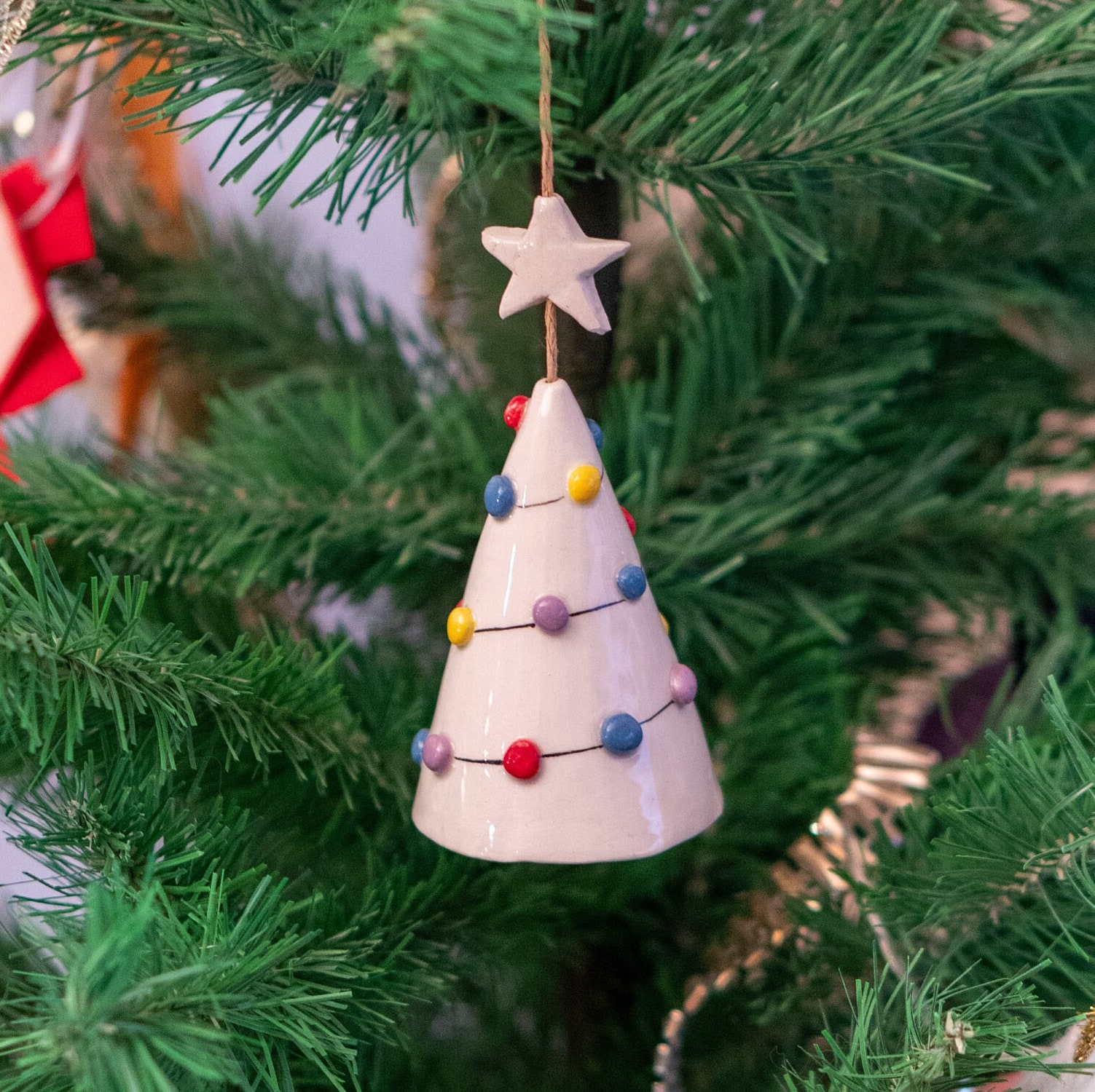 Christmas Tree Ornament Vintage Bell, Handmade Ceramic Christmas