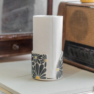 Suporte de toalha de papel, suporte de toalha de mão de cerâmica floral, toalheiro, decoração rústica de cozinha