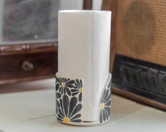 Paper Towel Holder, Floral Ceramic Hand Towel Holder, Towel Rack, Rustic Kitchen Decor