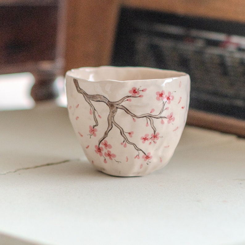 Sakura Flower Pottery Mug Cherry Blossom Tree, Handmade Pottery Coffee Cup, Lovely Gift Idea image 2