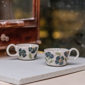 Floral Espresso Cup Set - Handmade Pottery Mug, Ceramic Cup