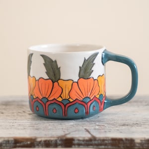 Blumentasse, Keramiktasse, handgemachte Kaffeetasse, Tasse im Mandala-Stil