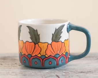 Pottery Mug, Handmade Coffee Mug, Mandala Style Mug