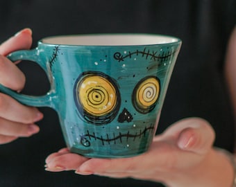 Kubek z czaszką zombie – ręcznie robiony ceramiczny kubek na Halloween, kubek w stylu horroru, gotycki prezent na Halloween