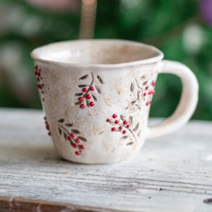 Tasse en poterie de Noël vintage, tasse à café en céramique faite main, cadeau de vacances unique