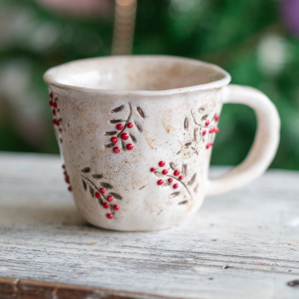 Tazza vintage in ceramica natalizia, tazza da caffè in ceramica fatta a mano, regalo di festa unico